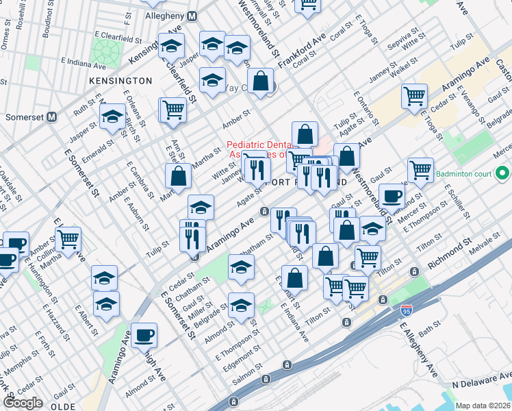 map of restaurants, bars, coffee shops, grocery stores, and more near 3086 Aramingo Avenue in Philadelphia