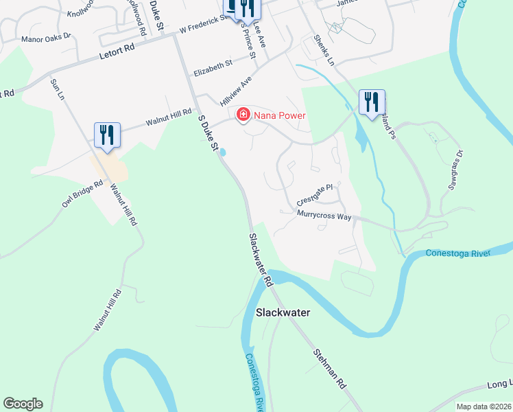 map of restaurants, bars, coffee shops, grocery stores, and more near 67 Slackwater Road in Millersville