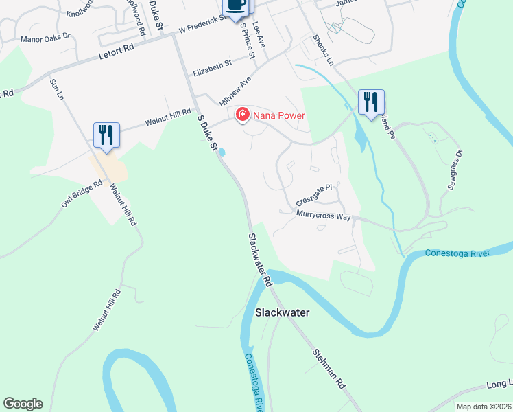 map of restaurants, bars, coffee shops, grocery stores, and more near 67 Slackwater Road in Millersville