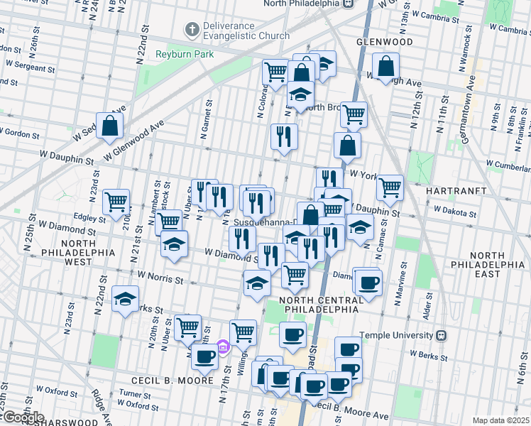 map of restaurants, bars, coffee shops, grocery stores, and more near 2227 North Chadwick Street in Philadelphia