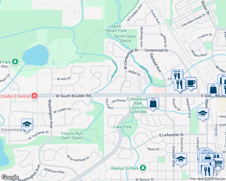 map of restaurants, bars, coffee shops, grocery stores, and more near 382 Pheasant Run in Louisville