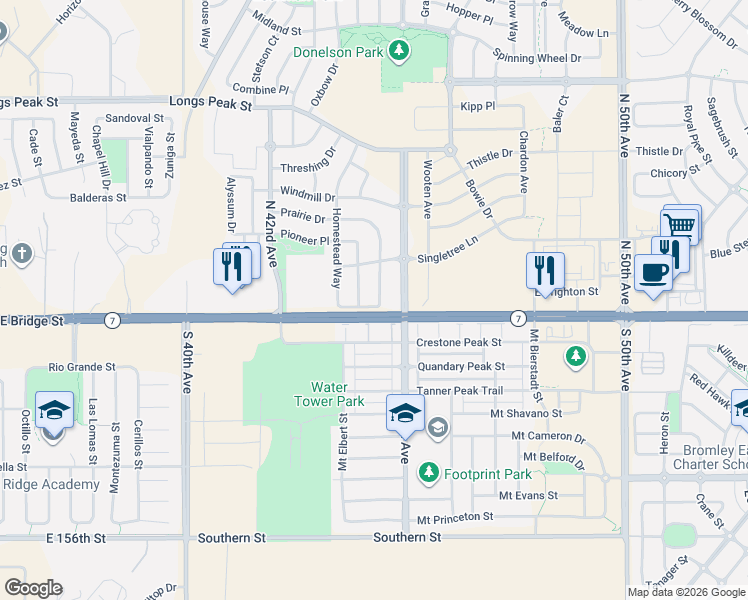 map of restaurants, bars, coffee shops, grocery stores, and more near 4459 Homestead Way in Brighton