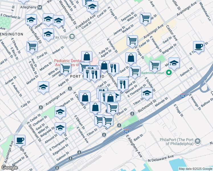 map of restaurants, bars, coffee shops, grocery stores, and more near 3254 Miller Street in Philadelphia