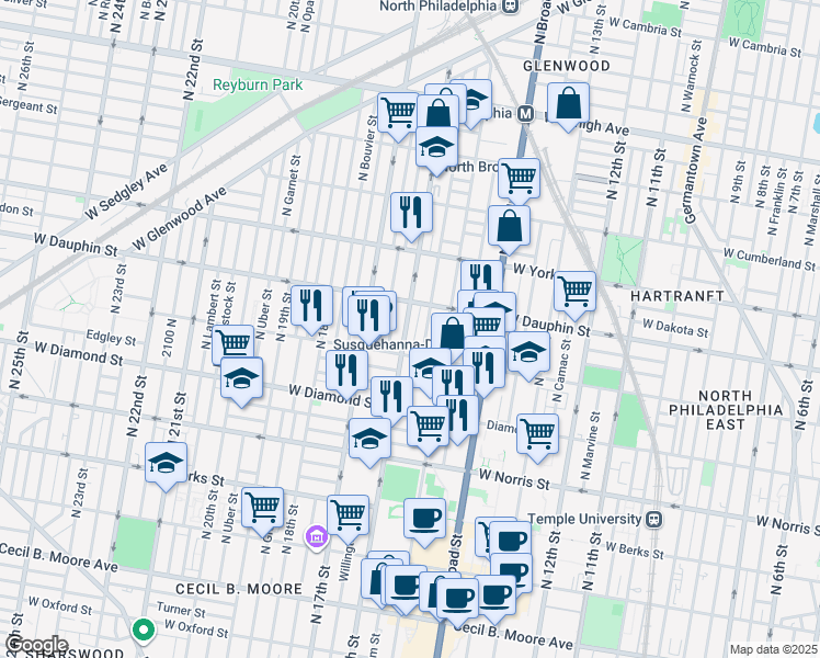 map of restaurants, bars, coffee shops, grocery stores, and more near in Philadelphia
