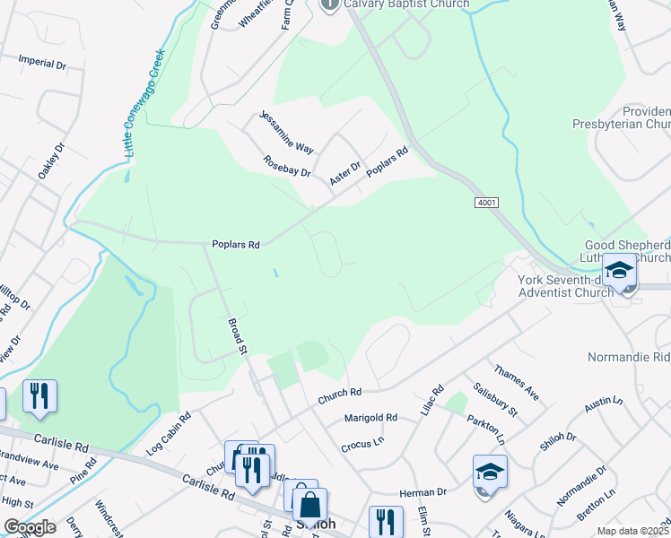map of restaurants, bars, coffee shops, grocery stores, and more near 2647 Farmstead Way in York