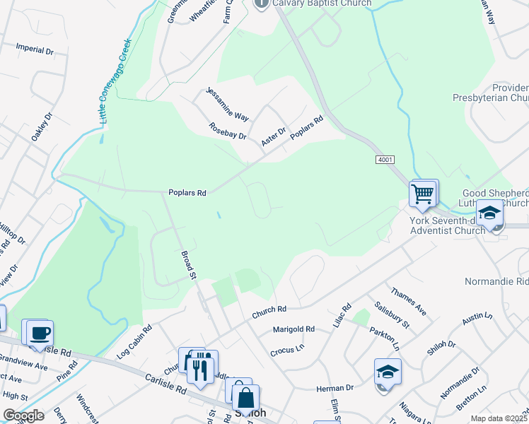 map of restaurants, bars, coffee shops, grocery stores, and more near 2647 Farmstead Way in York