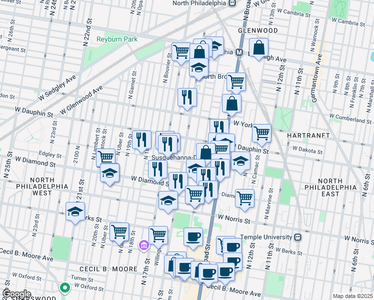 map of restaurants, bars, coffee shops, grocery stores, and more near in Philadelphia