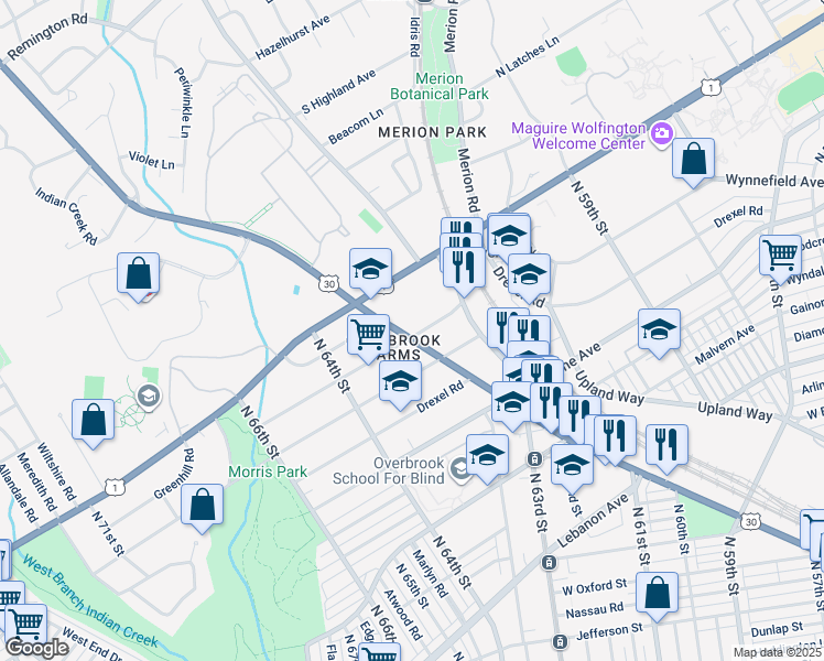 map of restaurants, bars, coffee shops, grocery stores, and more near in Philadelphia