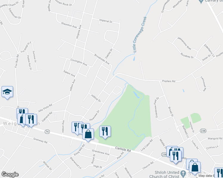 map of restaurants, bars, coffee shops, grocery stores, and more near 2783 Pineview Drive in York