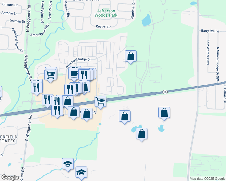 map of restaurants, bars, coffee shops, grocery stores, and more near 16 Preswicke Mill in Blacklick