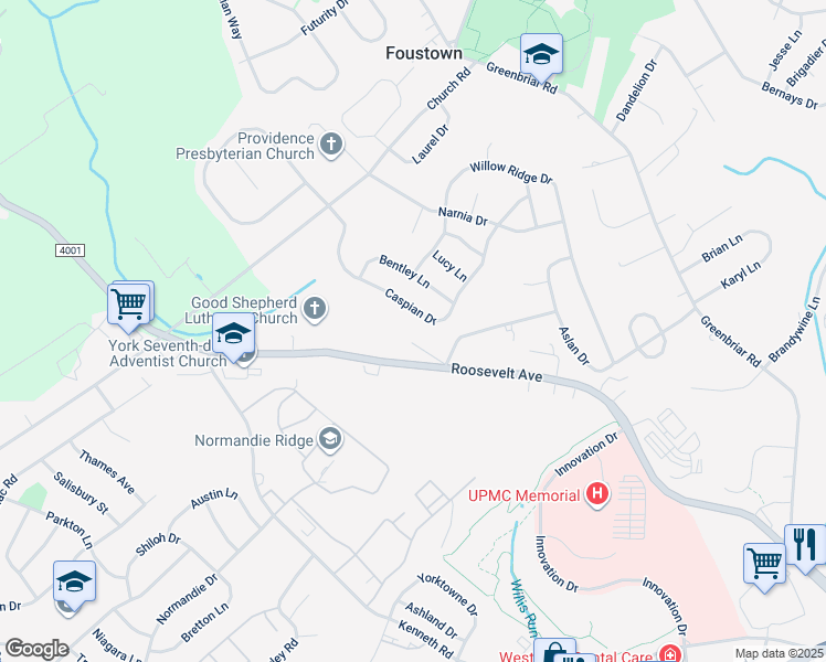 map of restaurants, bars, coffee shops, grocery stores, and more near 10 Claystone Road in York