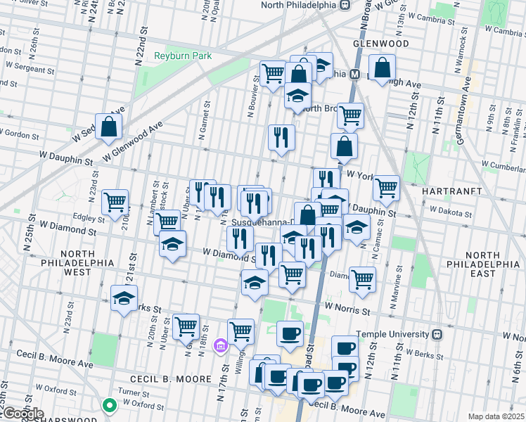 map of restaurants, bars, coffee shops, grocery stores, and more near in Philadelphia