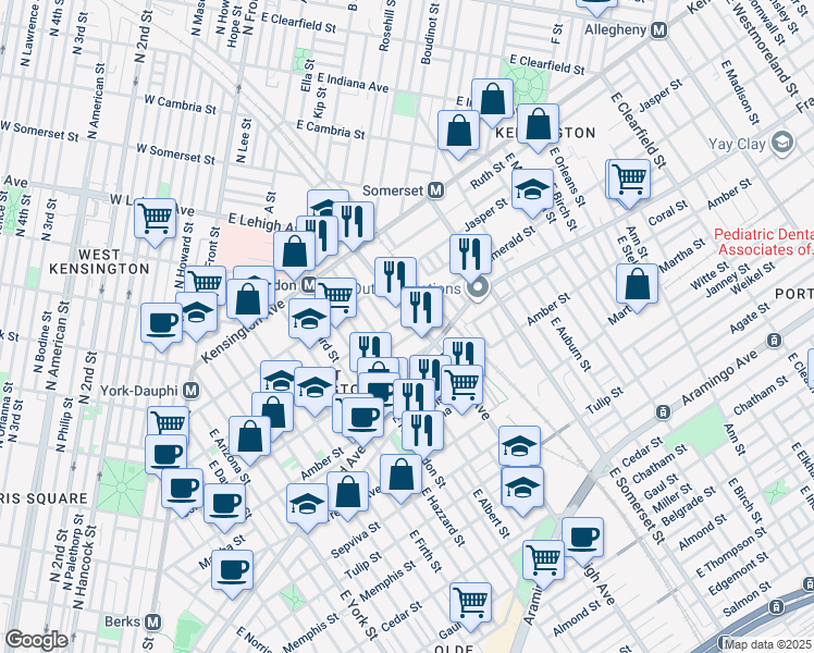 map of restaurants, bars, coffee shops, grocery stores, and more near 2012 East Lehigh Avenue in Philadelphia