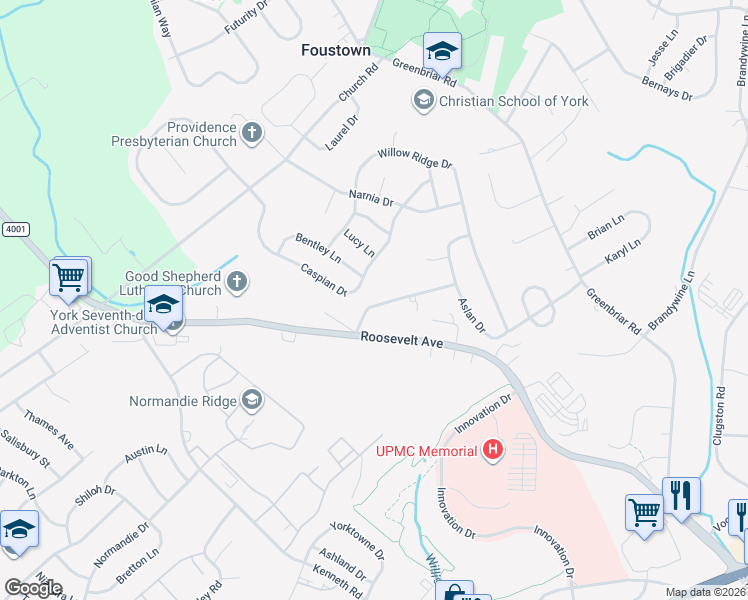 map of restaurants, bars, coffee shops, grocery stores, and more near 25 Claystone Road in York