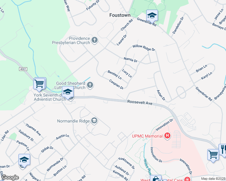 map of restaurants, bars, coffee shops, grocery stores, and more near 10 Claystone Road in York