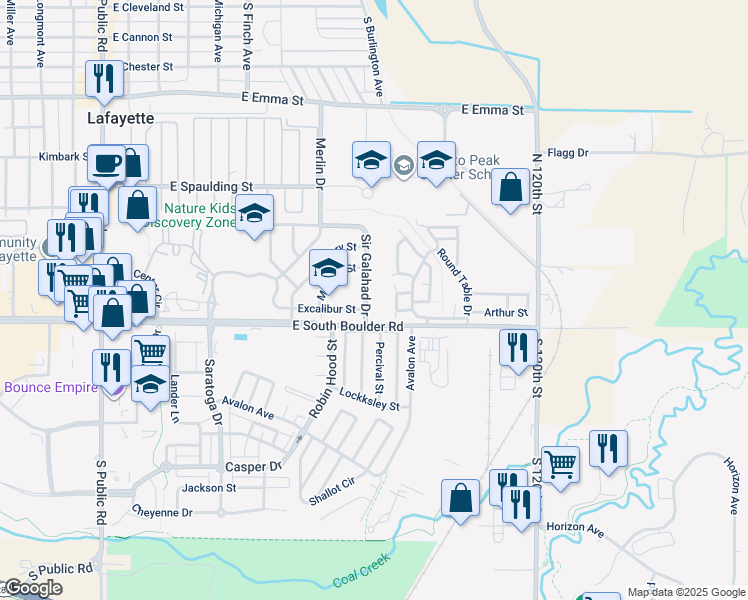 map of restaurants, bars, coffee shops, grocery stores, and more near 904 Excalibur Street in Lafayette