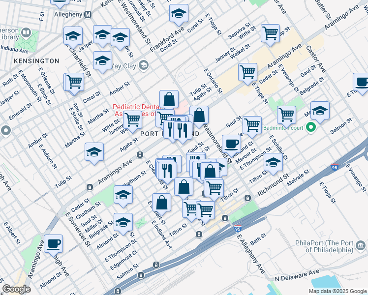 map of restaurants, bars, coffee shops, grocery stores, and more near in Philadelphia