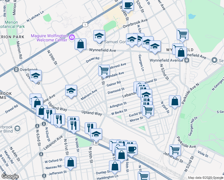 map of restaurants, bars, coffee shops, grocery stores, and more near 5670 Diamond Street in Philadelphia