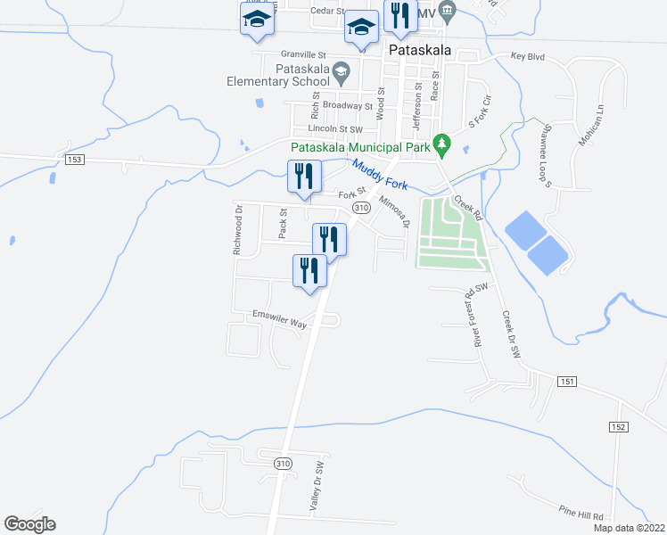 map of restaurants, bars, coffee shops, grocery stores, and more near 7216 Hazelton-Etna Road Southwest in Pataskala