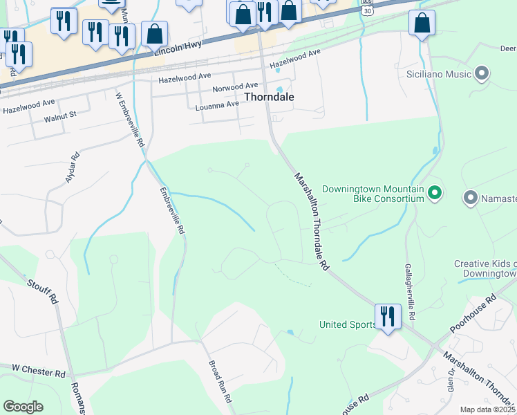 map of restaurants, bars, coffee shops, grocery stores, and more near 1514 West Sedona Drive in Chester County