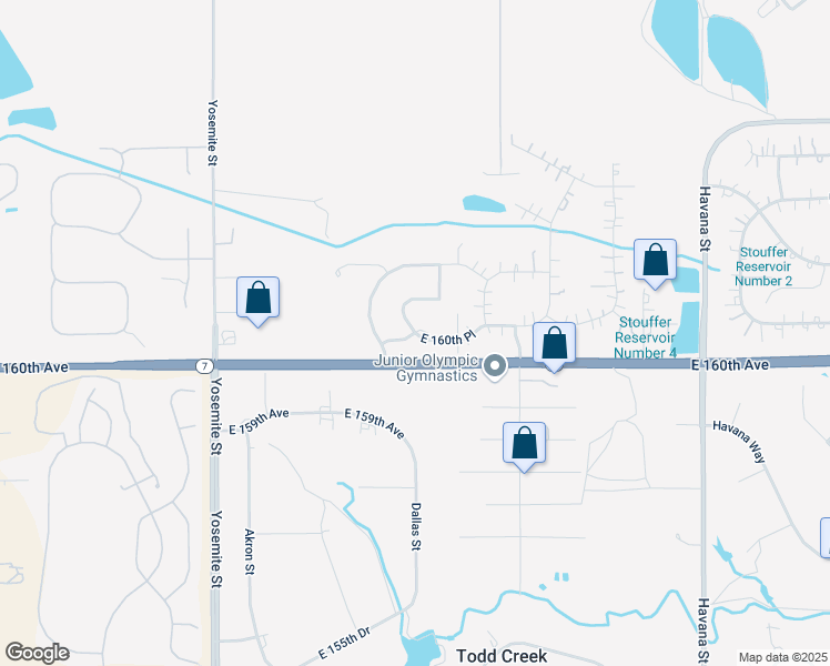 map of restaurants, bars, coffee shops, grocery stores, and more near 9930 East 160th Place in Brighton