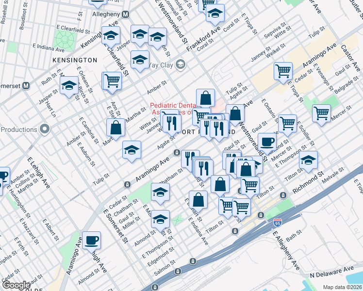 map of restaurants, bars, coffee shops, grocery stores, and more near 3104 Cedar Street in Philadelphia