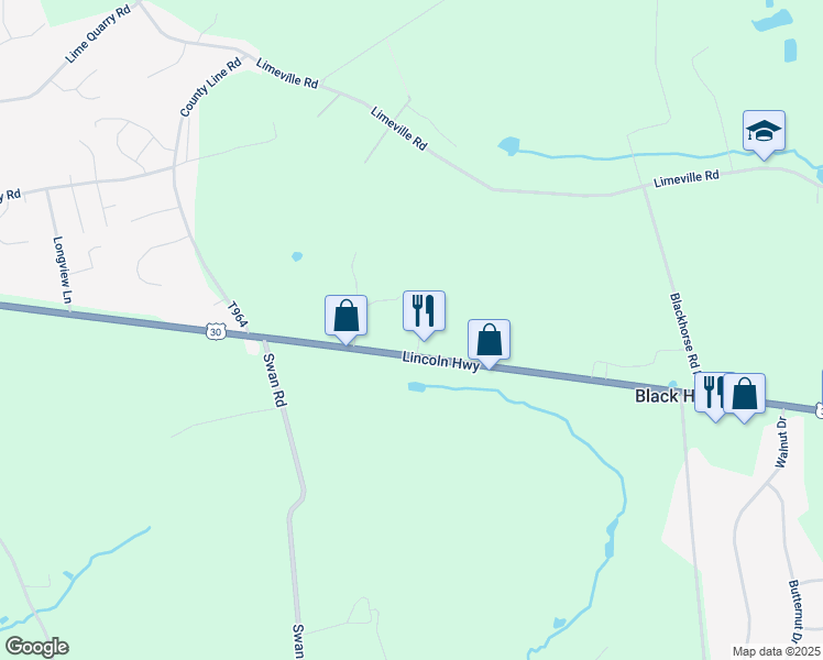 map of restaurants, bars, coffee shops, grocery stores, and more near 46 Newlin Road in Parkesburg