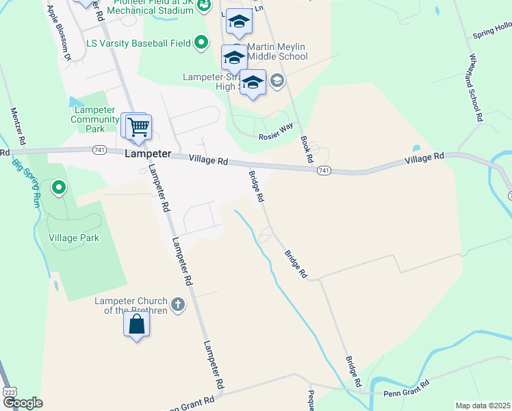 map of restaurants, bars, coffee shops, grocery stores, and more near 1714 Bridge Road in Lancaster
