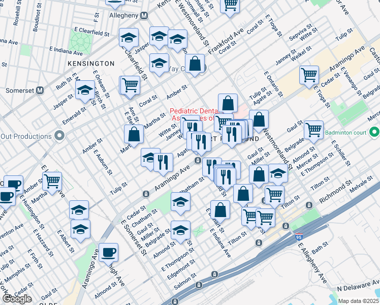 map of restaurants, bars, coffee shops, grocery stores, and more near 3086 Aramingo Avenue in Philadelphia