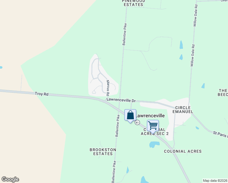 map of restaurants, bars, coffee shops, grocery stores, and more near 4100 Troy Road in Springfield