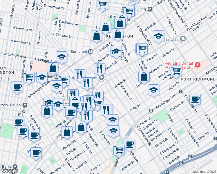 map of restaurants, bars, coffee shops, grocery stores, and more near 2058 East Somerset Street in Philadelphia