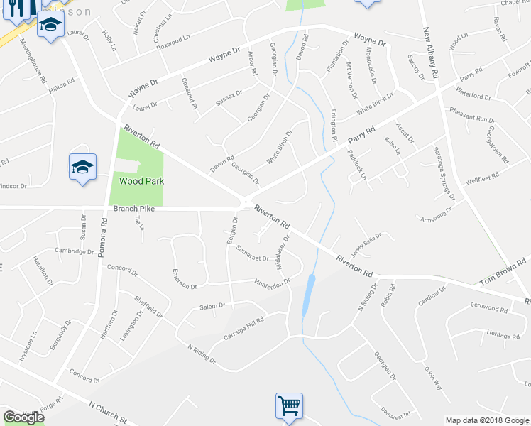 map of restaurants, bars, coffee shops, grocery stores, and more near 2513 Riverton Road in Cinnaminson