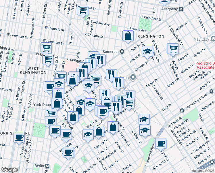map of restaurants, bars, coffee shops, grocery stores, and more near 1944 East Oakdale Street in Philadelphia