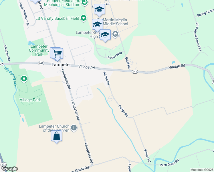 map of restaurants, bars, coffee shops, grocery stores, and more near 1714 Bridge Road in Lancaster