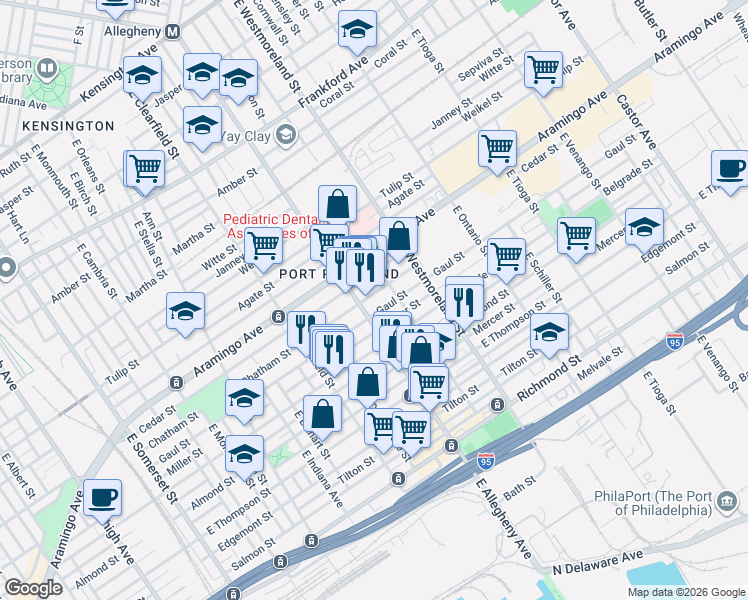 map of restaurants, bars, coffee shops, grocery stores, and more near in Philadelphia