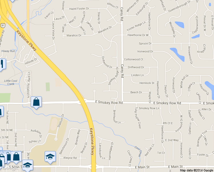 map of restaurants, bars, coffee shops, grocery stores, and more near 13650 Smokey Ridge Place in Carmel