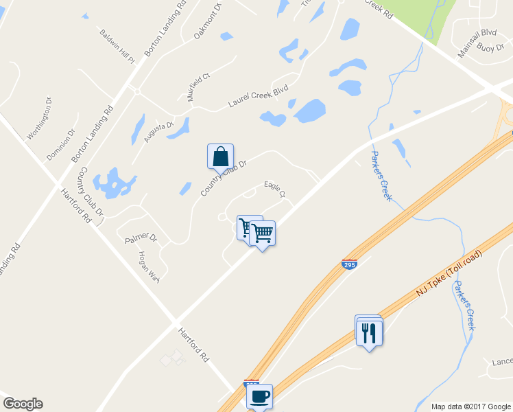 map of restaurants, bars, coffee shops, grocery stores, and more near 501 Centerton Road in Moorestown