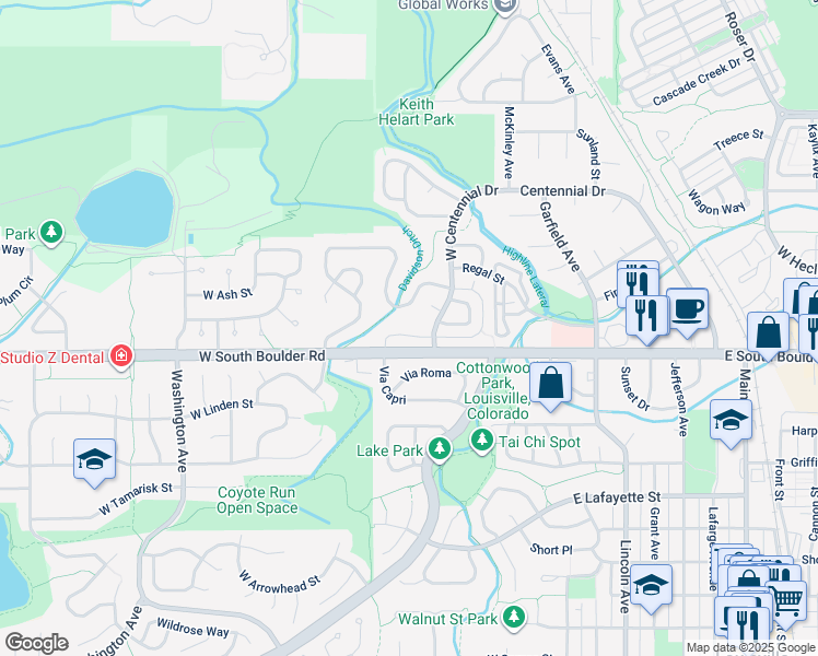 map of restaurants, bars, coffee shops, grocery stores, and more near in Louisville