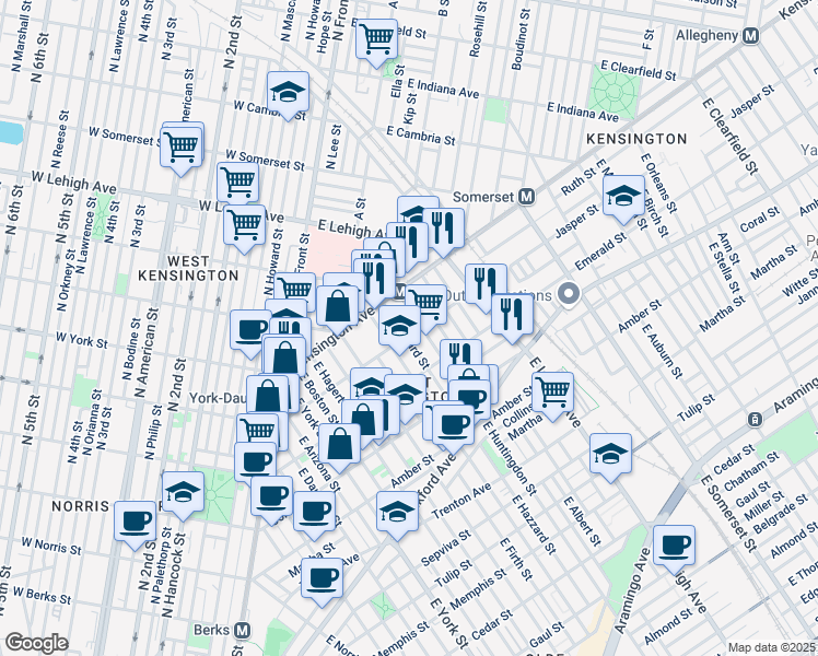 map of restaurants, bars, coffee shops, grocery stores, and more near 1900 East Sergeant Street in Philadelphia
