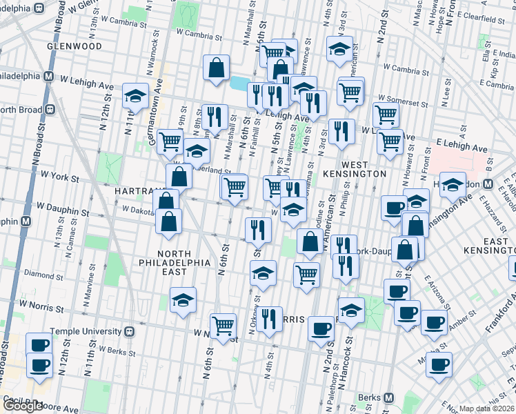 map of restaurants, bars, coffee shops, grocery stores, and more near 2342 North Orkney Street in Philadelphia