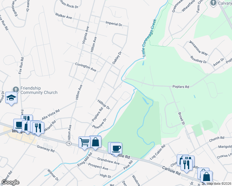 map of restaurants, bars, coffee shops, grocery stores, and more near 1920 Poplars Road in York