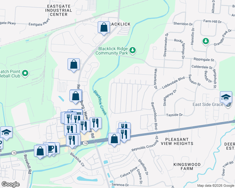 map of restaurants, bars, coffee shops, grocery stores, and more near 172 Macenroe Drive in Blacklick