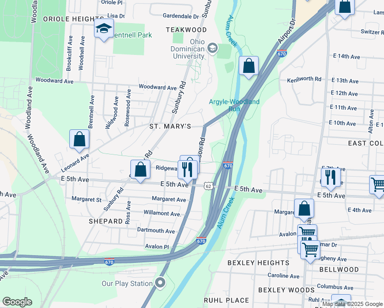 map of restaurants, bars, coffee shops, grocery stores, and more near 888 North Nelson Road in Columbus