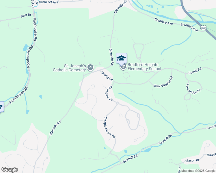 map of restaurants, bars, coffee shops, grocery stores, and more near 1305 Stonegate Drive in Downingtown