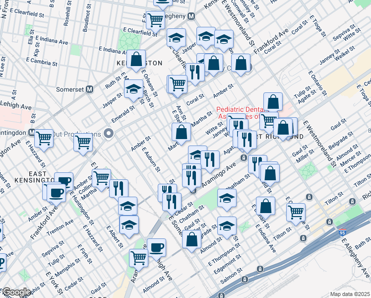 map of restaurants, bars, coffee shops, grocery stores, and more near 2916 Weikel Street in Philadelphia