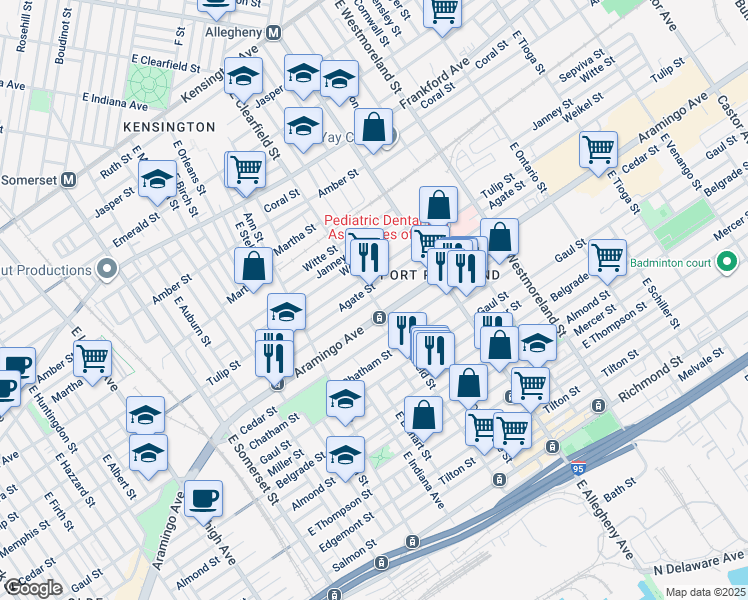 map of restaurants, bars, coffee shops, grocery stores, and more near E Clearfield St & Memphis St in Philadelphia