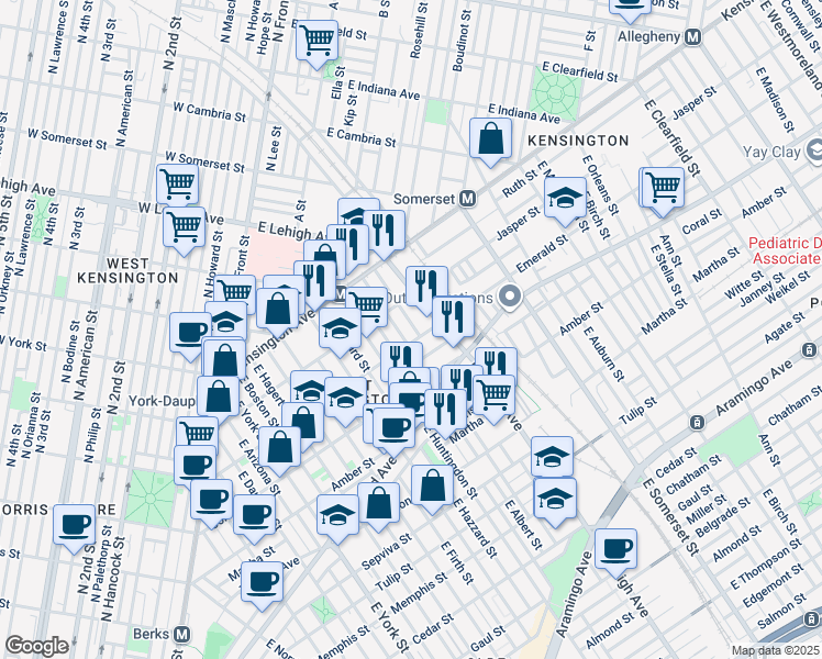map of restaurants, bars, coffee shops, grocery stores, and more near 1938 East Oakdale Street in Philadelphia