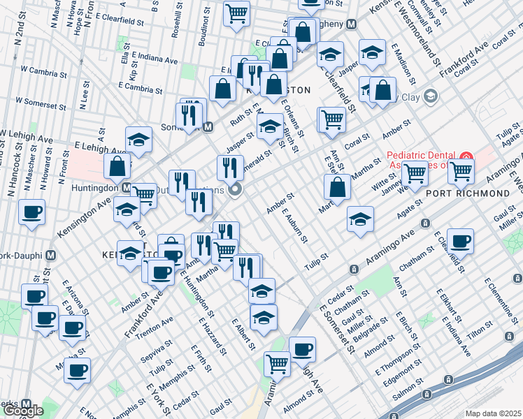 map of restaurants, bars, coffee shops, grocery stores, and more near 2081 East Somerset Street in Philadelphia