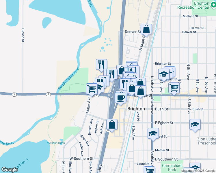 map of restaurants, bars, coffee shops, grocery stores, and more near 78 West Walnut Street in Brighton