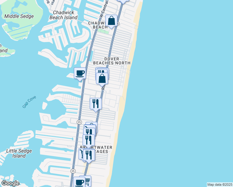 map of restaurants, bars, coffee shops, grocery stores, and more near 3252 Seaview Road in Lavallette